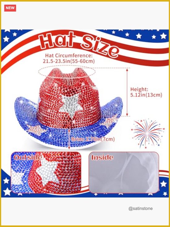 Rhinestone Cowboy Hat Patriotic Independence Day Felt Hat Western Headwear main image 5